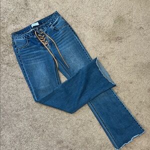 Vanilla Star Dark Blue Flare Jeans with Tan Lace-Up